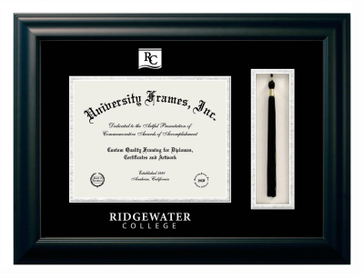 Diploma with Tassel Box Frame in Satin Black with Black & Silver Mats for DOCUMENT: 8 1/2"H X 11"W  