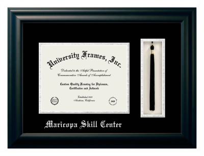 Diploma with Tassel Box Frame in Satin Black with Black & Silver Mats for DOCUMENT: 8 1/2"H X 11"W  