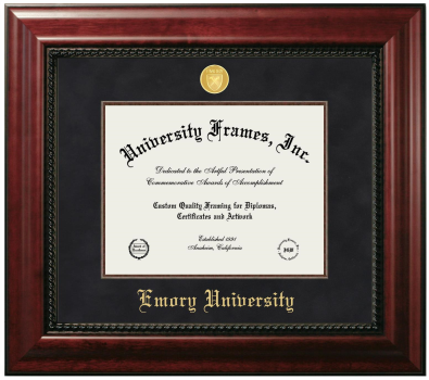 Emory University Diploma Frame in Executive with Mahogany Fillet with Black Suede Mat for DOCUMENT: 8 1/2"H X 11"W  