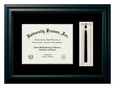 Diploma with Tassel Box Frame in Satin Black with Black & Silver Mats for DOCUMENT: 8 1/2"H X 11"W  