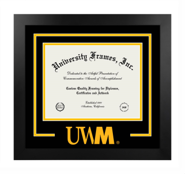 Logo Mat Frame in Manhattan Black with Black & Amber Mats for DOCUMENT: 8 1/2"H X 11"W  