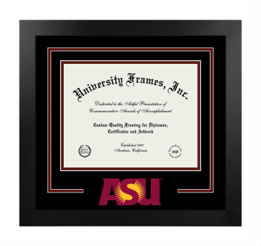 Arizona State University Logo Mat Frame in Manhattan Black with Black & Maroon Mats for DOCUMENT: 8 1/2"H X 11"W  