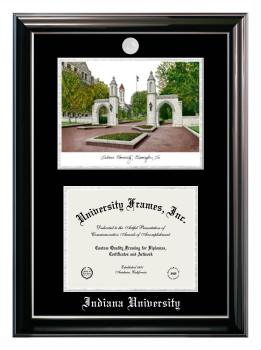 Double Opening with Campus Image (Stacked) Frame in Classic Ebony with Silver Trim with Black & Silver Mats for DOCUMENT: 8 1/2"H X 11"W  