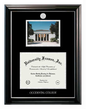 Double Opening with Campus Image (Stacked) Frame in Classic Ebony with Silver Trim with Black & Silver Mats for DOCUMENT: 8 1/2"H X 11"W  