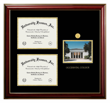 Triple Opening with Campus Image Frame in Classic Mahogany with Gold Trim with Black & Gold Mats for DOCUMENT: 8 1/2"H X 11"W  , DOCUMENT: 8 1/2"H X 11"W  