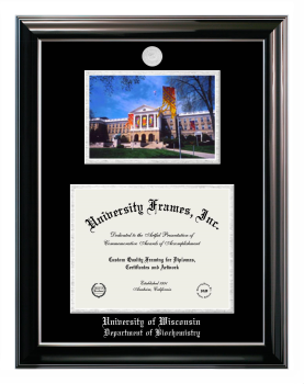 Double Opening with Campus Image (Stacked) Frame in Classic Ebony with Silver Trim with Black & Silver Mats for DOCUMENT: 8 1/2"H X 11"W  