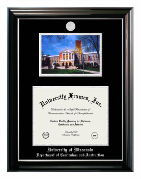 Double Opening with Campus Image (Stacked) Frame in Classic Ebony with Silver Trim with Black & Silver Mats for DOCUMENT: 8 1/2"H X 11"W  