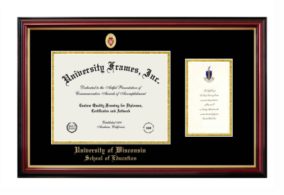 Diploma with Announcement Frame in Petite Mahogany with Gold Trim with Black & Gold Mats for DOCUMENT: 8 1/2"H X 11"W  ,  7"H X 4"W  