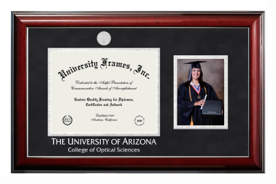 Diploma with 5 x 7 Portrait Frame in Classic Mahogany with Silver Trim with Black Suede & Silver Mats for DOCUMENT: 8 1/2"H X 11"W  