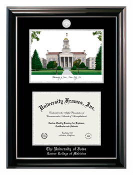 Double Opening with Campus Image (Stacked) Frame in Classic Ebony with Silver Trim with Black & Silver Mats for DOCUMENT: 8 1/2"H X 11"W  