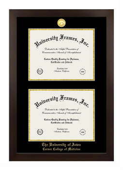 Double Degree (Stacked) Frame in Manhattan Espresso with Black & Gold Mats for DOCUMENT: 8 1/2"H X 11"W  , DOCUMENT: 8 1/2"H X 11"W  