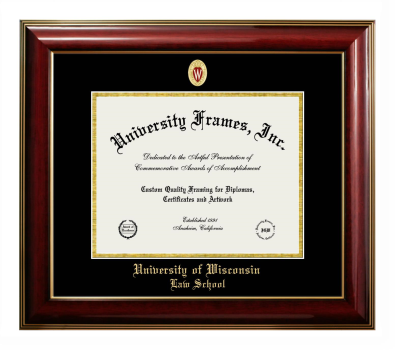 University of Wisconsin (Madison) Law School Diploma Frame in Classic Mahogany with Gold Trim with Black & Gold Mats for DOCUMENT: 8 1/2"H X 11"W  