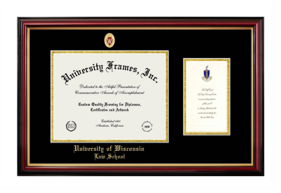 Diploma with Announcement Frame in Petite Mahogany with Gold Trim with Black & Gold Mats for DOCUMENT: 8 1/2"H X 11"W  ,  7"H X 4"W  