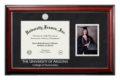 Diploma with 5 x 7 Portrait Frame in Classic Mahogany with Silver Trim with Black Suede & Silver Mats for DOCUMENT: 8 1/2"H X 11"W  