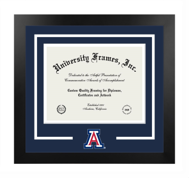 Logo Mat Frame in Manhattan Black with Navy Blue & White Mats for DOCUMENT: 8 1/2"H X 11"W  