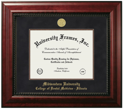 Midwestern University College of Dental Medicine - Illinois Diploma Frame in Executive with Mahogany Fillet with Black Suede Mat for DOCUMENT: 8 1/2"H X 11"W  