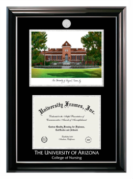 Double Opening with Campus Image (Stacked) Frame in Classic Ebony with Silver Trim with Black & Silver Mats for DOCUMENT: 8 1/2"H X 11"W  