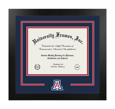 Logo Mat Frame in Manhattan Black with Navy Blue & Red Mats for DOCUMENT: 8 1/2"H X 11"W  