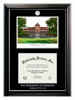 Double Opening with Campus Image (Stacked) Frame in Classic Ebony with Silver Trim with Black & Silver Mats for DOCUMENT: 8 1/2"H X 11"W  