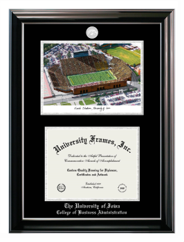 Double Opening with Campus Image (Stacked) Frame in Classic Ebony with Silver Trim with Black & Silver Mats for DOCUMENT: 8 1/2"H X 11"W  