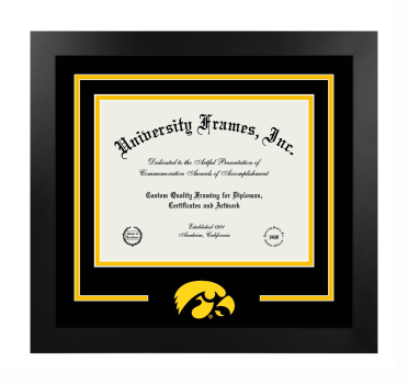 Logo Mat Frame in Manhattan Black with Black & Amber Mats for DOCUMENT: 8 1/2"H X 11"W  