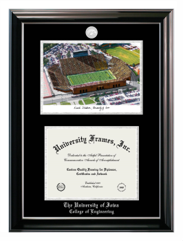 Double Opening with Campus Image (Stacked) Frame in Classic Ebony with Silver Trim with Black & Silver Mats for DOCUMENT: 8 1/2"H X 11"W  