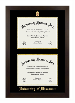 Double Degree (Stacked) Frame in Manhattan Espresso with Black & Gold Mats for DOCUMENT: 8 1/2"H X 11"W  , DOCUMENT: 8 1/2"H X 11"W  