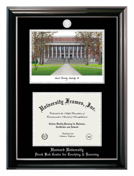 Double Opening with Campus Image (Stacked) Frame in Classic Ebony with Silver Trim with Black & Silver Mats for DOCUMENT: 8 1/2"H X 11"W  