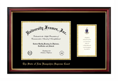 Diploma with Announcement Frame in Petite Mahogany with Gold Trim with Black & Gold Mats for DOCUMENT: 8 1/2"H X 11"W  ,  7"H X 4"W  