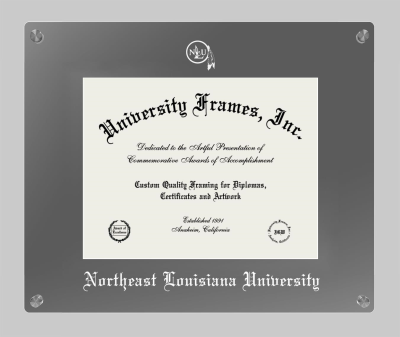 Northeast Louisiana University Lucent Clear-over-Smoke Frame in Lucent Smoke Moulding with Lucent Smoke Mat for DOCUMENT: 8 1/2"H X 11"W  