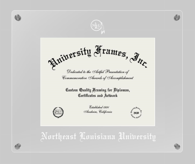 Northeast Louisiana University Lucent Clear-over-Clear Frame in Lucent Clear Moulding with Lucent Clear Mat for DOCUMENT: 8 1/2"H X 11"W  