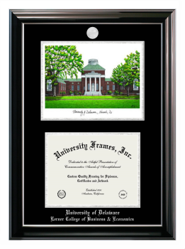 Double Opening with Campus Image (Stacked) Frame in Classic Ebony with Silver Trim with Black & Silver Mats for DOCUMENT: 8 1/2"H X 11"W  