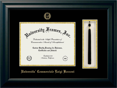 Diploma with Tassel Box Frame in Satin Black with Black & Gold Mats for DOCUMENT: 8 1/2"H X 11"W  