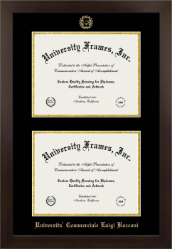 Double Degree (Stacked) Frame in Manhattan Espresso with Black & Gold Mats for DOCUMENT: 8 1/2"H X 11"W  , DOCUMENT: 8 1/2"H X 11"W  