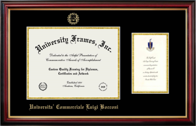 Diploma with Announcement Frame in Petite Mahogany with Gold Trim with Black & Gold Mats for DOCUMENT: 8 1/2"H X 11"W  ,  7"H X 4"W  