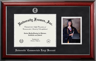 Diploma with 5 x 7 Portrait Frame in Classic Mahogany with Silver Trim with Black Suede & Silver Mats for DOCUMENT: 8 1/2"H X 11"W  