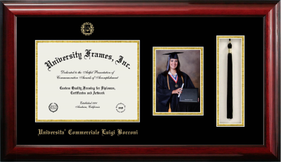 Diploma with 5 x 7 Portrait & Tassel Box Frame in Classic Mahogany with Black & Gold Mats for DOCUMENT: 8 1/2"H X 11"W  