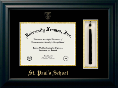 Diploma with Tassel Box Frame in Satin Black with Black & Gold Mats for DOCUMENT: 8 1/2"H X 11"W  