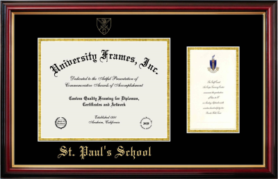 Diploma with Announcement Frame in Petite Mahogany with Gold Trim with Black & Gold Mats for DOCUMENT: 8 1/2"H X 11"W  ,  7"H X 4"W  