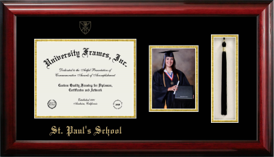 Diploma with 5 x 7 Portrait & Tassel Box Frame in Classic Mahogany with Black & Gold Mats for DOCUMENT: 8 1/2"H X 11"W  