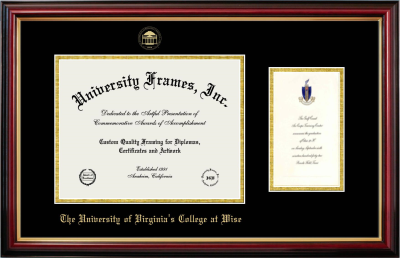 Diploma with Announcement Frame in Petite Mahogany with Gold Trim with Black & Gold Mats for DOCUMENT: 8 1/2"H X 11"W  ,  7"H X 4"W  