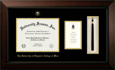 Diploma with Announcement & Tassel Box Frame in Legacy Black Cherry with Black & Gold Mats for DOCUMENT: 8 1/2"H X 11"W  ,  7"H X 4"W  