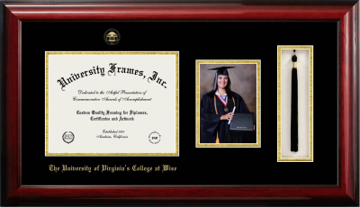 Diploma with 5 x 7 Portrait & Tassel Box Frame in Classic Mahogany with Black & Gold Mats for DOCUMENT: 8 1/2"H X 11"W  