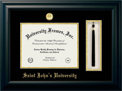 Diploma with Tassel Box Frame in Satin Black with Black & Gold Mats for DOCUMENT: 8 1/2"H X 11"W  