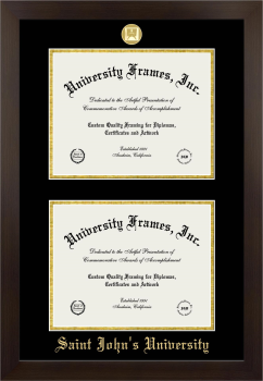 Double Degree (Stacked) Frame in Manhattan Espresso with Black & Gold Mats for DOCUMENT: 8 1/2"H X 11"W  , DOCUMENT: 8 1/2"H X 11"W  