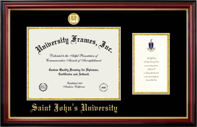 Diploma with Announcement Frame in Petite Mahogany with Gold Trim with Black & Gold Mats for DOCUMENT: 8 1/2"H X 11"W  ,  7"H X 4"W  