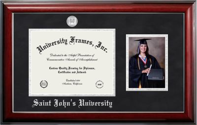 Diploma with 5 x 7 Portrait Frame in Classic Mahogany with Silver Trim with Black Suede & Silver Mats for DOCUMENT: 8 1/2"H X 11"W  