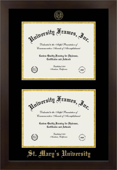 Double Degree (Stacked) Frame in Manhattan Espresso with Black & Gold Mats for DOCUMENT: 8 1/2"H X 11"W  , DOCUMENT: 8 1/2"H X 11"W  