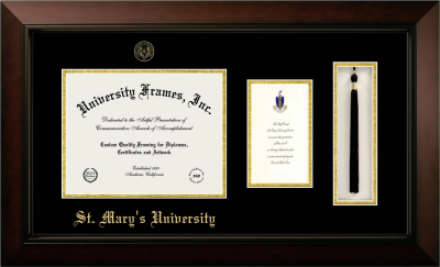 Diploma with Announcement & Tassel Box Frame in Legacy Black Cherry with Black & Gold Mats for DOCUMENT: 8 1/2"H X 11"W  ,  7"H X 4"W  