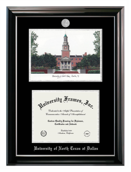 Double Opening with Campus Image (Stacked) Frame in Classic Ebony with Silver Trim with Black & Silver Mats for DOCUMENT: 8 1/2"H X 11"W  